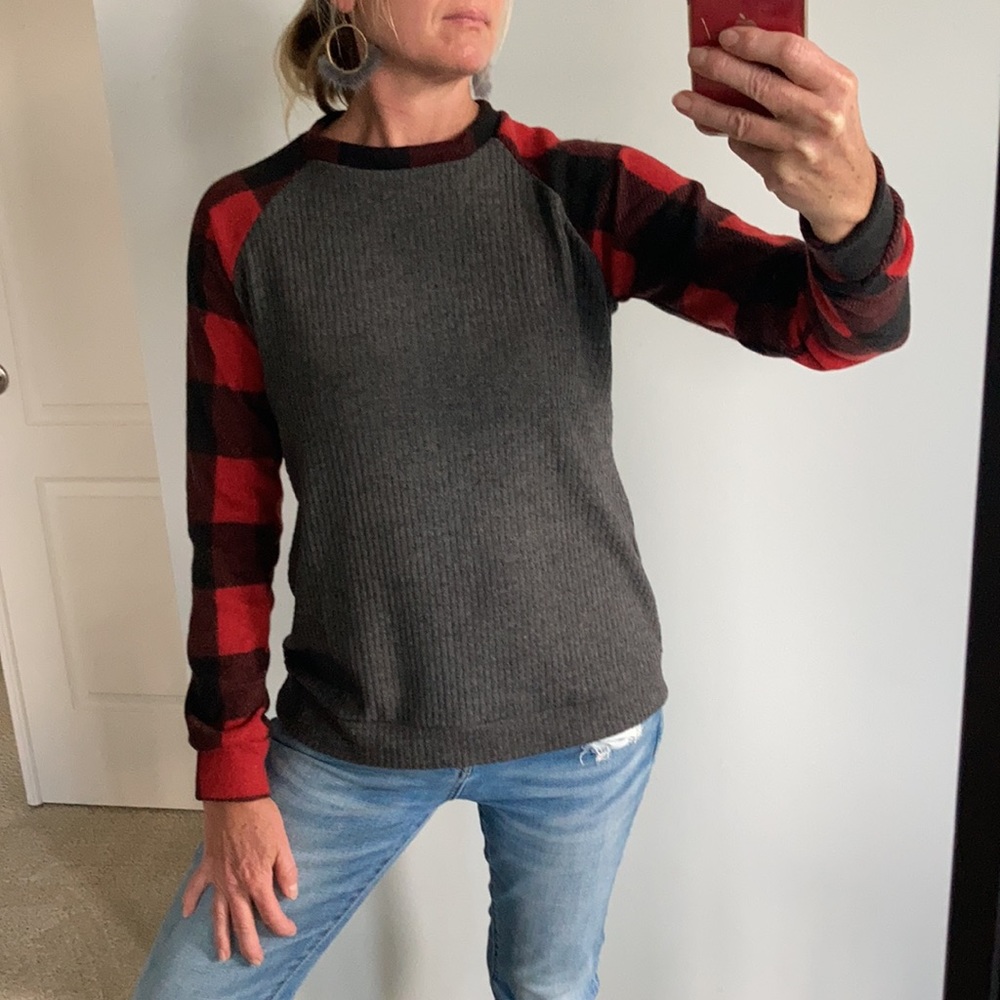 Black, Red, Grey Buffalo Plaid Long Sleeve Tunic Top - Picture 8 of 13